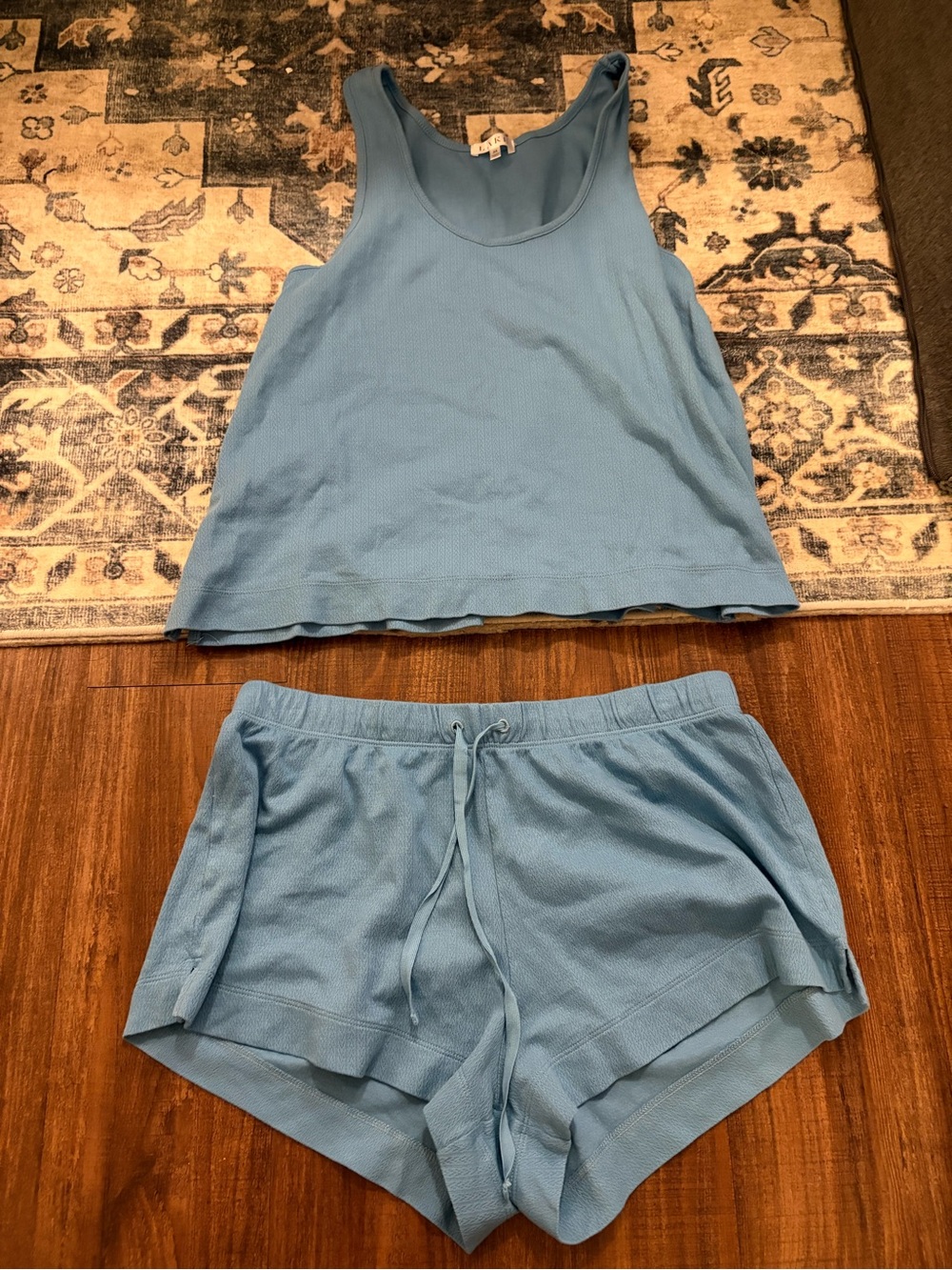 Light Blue Ribbed Tank & Drawstring Short Sleep Set - Women